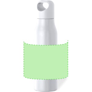 A drink bottle featuring a sleek design in white, with a built-in handle and a logo.