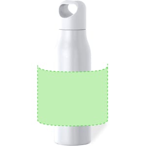 A drink bottle in white with a curved design and a handle, featuring a placeholder for branding.