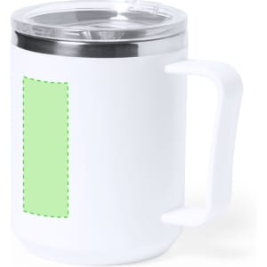A drink bottle featuring a white exterior, stainless steel lid, and a green blank space for custom designs.