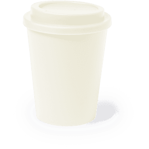 An insulated travel mug in a solid cream colour, featuring a lid and a simple design.