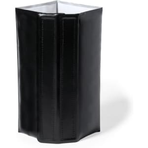 A drink bottle cooler in black, featuring a sleek design with two vertical sections and a simple inner lining.