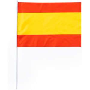 A rectangular flag featuring horizontal stripes of red, yellow, and white. It includes a flagpole.