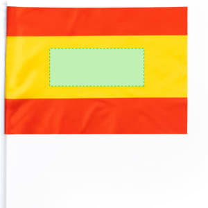 A rectangular flag featuring red and yellow horizontal stripes with a green blank section in the middle.