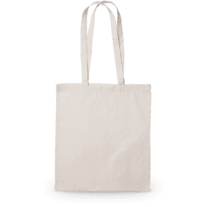 A plain beige tote bag with long handles and no visible logos or branding.