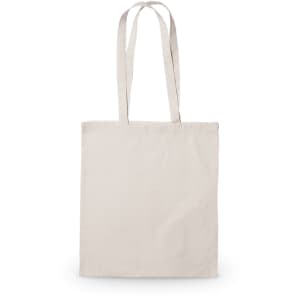A plain beige tote bag with two shoulder straps and no visible branding.