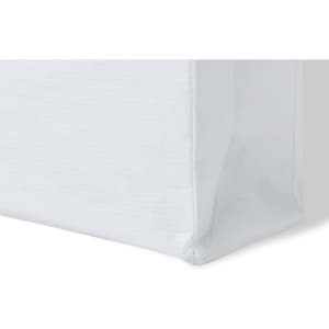 A white reusable grocery bag with a rectangular base, featuring a seamless design and a subtle texture.