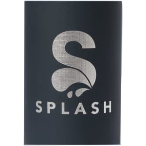 A drink bottle in dark blue with a silver logo and branding. The design is sleek and modern.