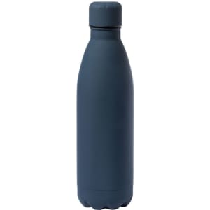 A drink bottle in a sleek, matte navy colour with a screw-top lid and a subtle logo.