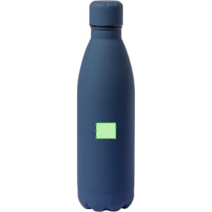 A drink bottle in navy blue with a rounded body and a screw-on lid. It features a blank, central logo space.