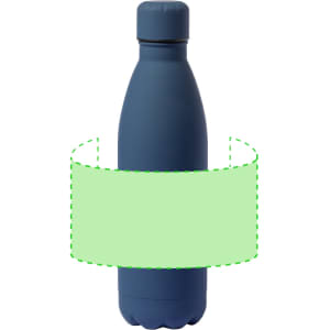 A drink bottle in a dark blue finish with a screw-top lid, featuring a space for branding.