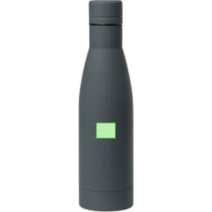 A drink bottle in matte dark grey, featuring a simple logo on the front.