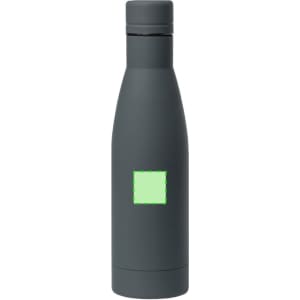 A drink bottle in a sleek matte grey finish with a simple design and a logo.