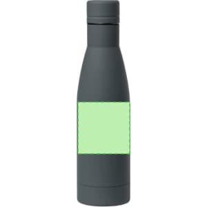 A drink bottle in matte grey with a cylindrical shape and a blank label area. It features a screw-top lid.