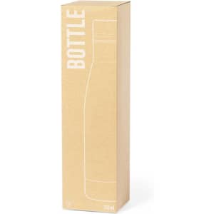 A drink bottle in a tall, cylindrical shape, packaged in a kraft box with a branding logo.