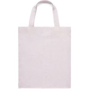 A light grey tote bag with two shoulder straps and a simple design. It features a logo on one side.