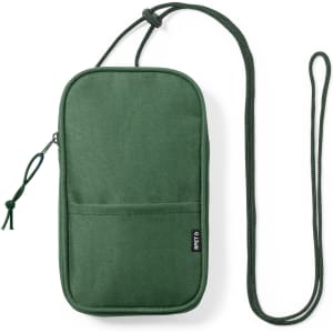 A green multipurpose bag with a zip closure, adjustable strap, and front pocket. It features a logo.