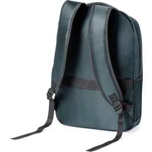 A dark teal backpack with adjustable straps and a simple design, featuring a logo.