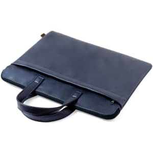 A navy document bag with dual handles and a zip closure, featuring a sleek and minimalist design.