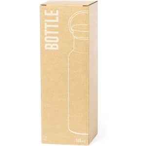 A drink bottle in a tall cardboard packaging, featuring a simple design and a handle. The bottle holds 500 ml.