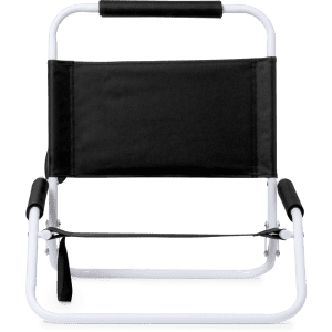 A black leisure chair with a white frame and a handle on the back, designed for outdoor use.