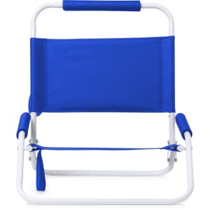 A blue leisure chair with a white frame and armrests, featuring a simple, minimalist design.