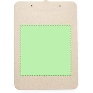 A beige compendium with a green accent area, featuring a clip at the top. It has a branding logo.
