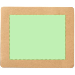A green mousepad with a brown border and a stitched design, featuring a simple, minimalist style.