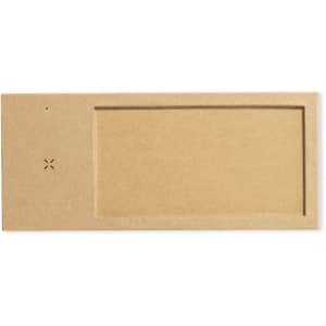 A brown rectangular product with a cut-out section and a small logo on one side.