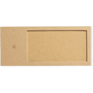 A tan rectangular organiser charger with a subtle logo, designed to wirelessly charge devices.