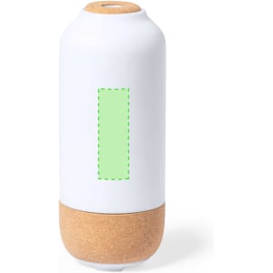 A white humidifier with a cork base, featuring a rectangular logo area.