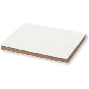 A sticky notepad with a white top and brown base, featuring a simple design without additional markings.