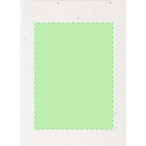 A sticky notepad with a light green sticky note pad attached to a white border. The pad has a branding logo.
