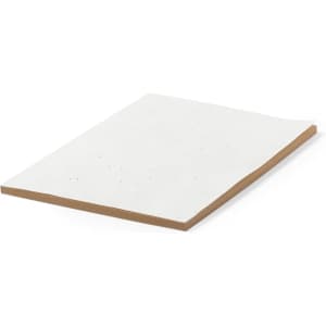 A white notepad with a brown edge, featuring a textured surface and containing blank pages.