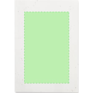 A notepad featuring a white exterior with a green inner page, suitable for office and business use.