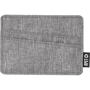A grey card holder featuring multiple slots and a small logo tag, made from recycled materials.