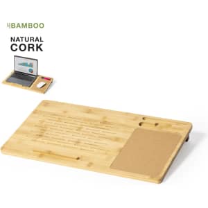 A mousepad made of bamboo and natural cork with grooves for organisation and a textured cork area.
