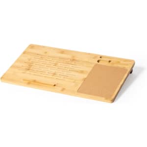 A bamboo mousepad featuring a smooth surface and a cork section, designed for office use.