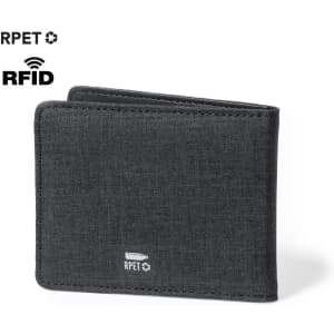 A black Kenxo Card Holder Wallet with a fabric texture and a logo. Features RFID protection and eco-friendly materials.