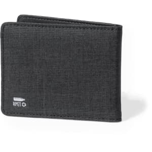 A black Kenxo card holder wallet made from RPET material, featuring a minimalist design and subtle branding.