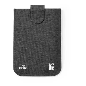 A black Guarex Card Holder made from textured material, featuring a protective flap and an RFID logo.