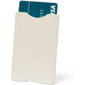 A white business card holder with a textured surface, designed to hold a card partially visible from the top.