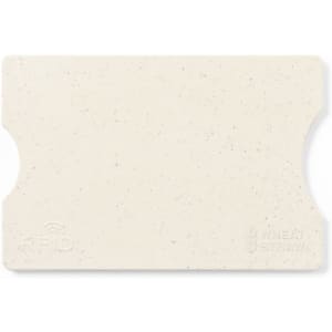 A light beige business card holder made from wheat straw, featuring an RFID logo. It has a smooth, minimalist design.
