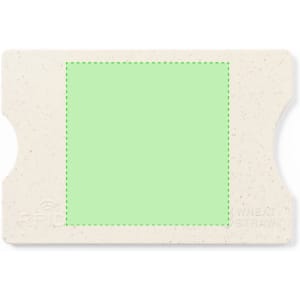 A light-coloured business card holder with a green section and an RFID symbol. It features a textured surface.