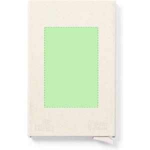 A cream-coloured business card holder with a green accent area and an RFID logo. It has a smooth finish and a minimalistic design.