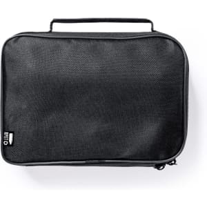 A black carry case with a textured surface and a handle on top, featuring a zipped closure.