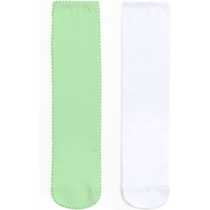 Sublimation socks in green and white, featuring a logo, suitable for casual wear.