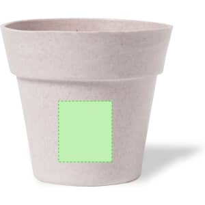 A light pink flowerpot with a simple design and a blank area for personalisation. It features a logo.
