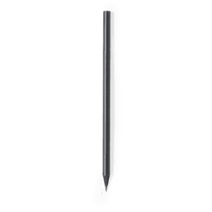 A grey lead pencil with a sharp point, featuring a simple design and a logo near the top.