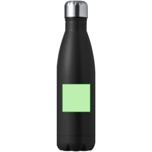A drink bottle featuring a sleek black design with a silver cap and a space for branding or customisation.