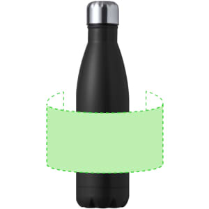 A drink bottle with a sleek black design and a shiny silver cap, featuring a logo.